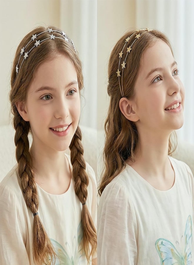 طوق رأس لامع على شكل نجمة للنساء من YINPIXUS، طوق شعر ذهبي لامع، إكسسوارات شعر للحفلات وحفلات الزفاف والمهرجانات، دعامة تصوير، طوق رأس معدني على شكل تاج نجمة (فضي وذهبي) - Image 3